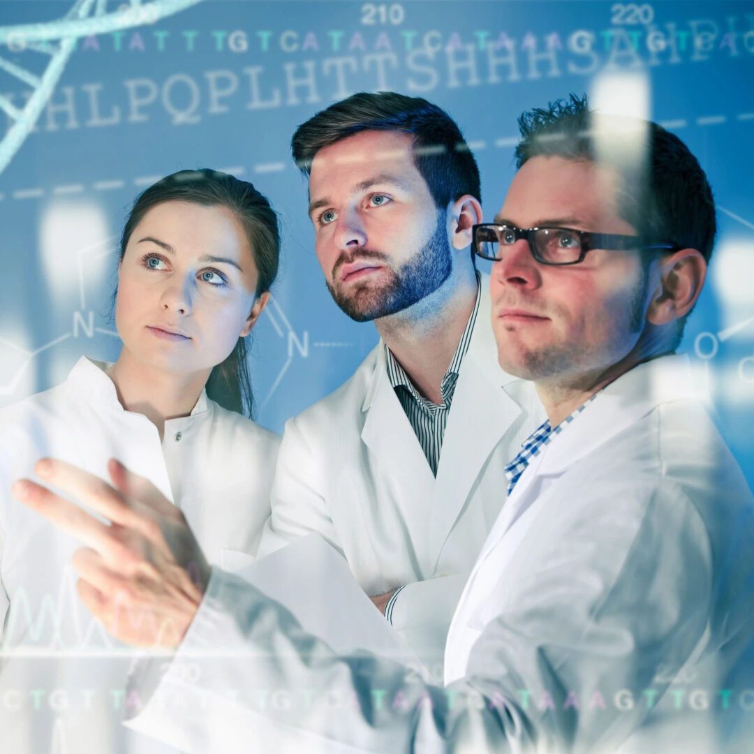 Researchers examining genetic code display